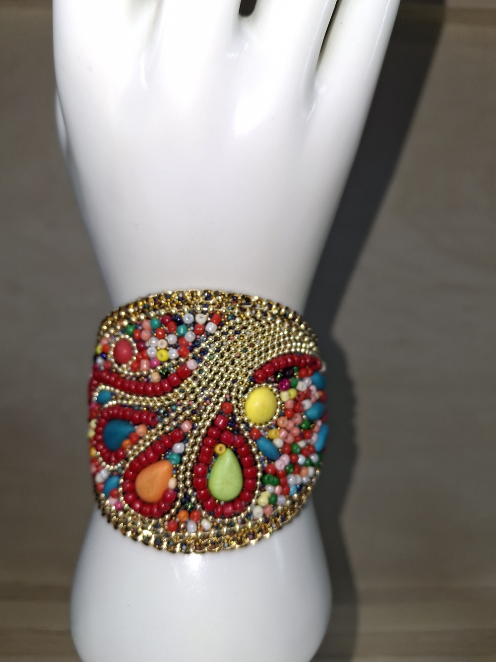 Multicolor Beaded Gold-Tone Statement Cuff Bracelet